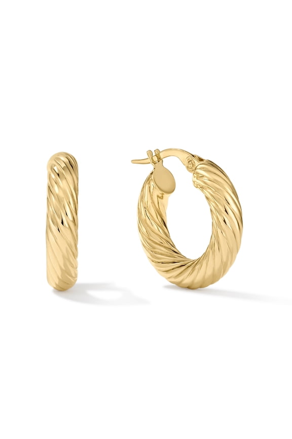 14K Yellow Gold Cable Hoop Earrings for Women, 3/4 Inch Diameter, Real Gold-Stamped for Authenticity