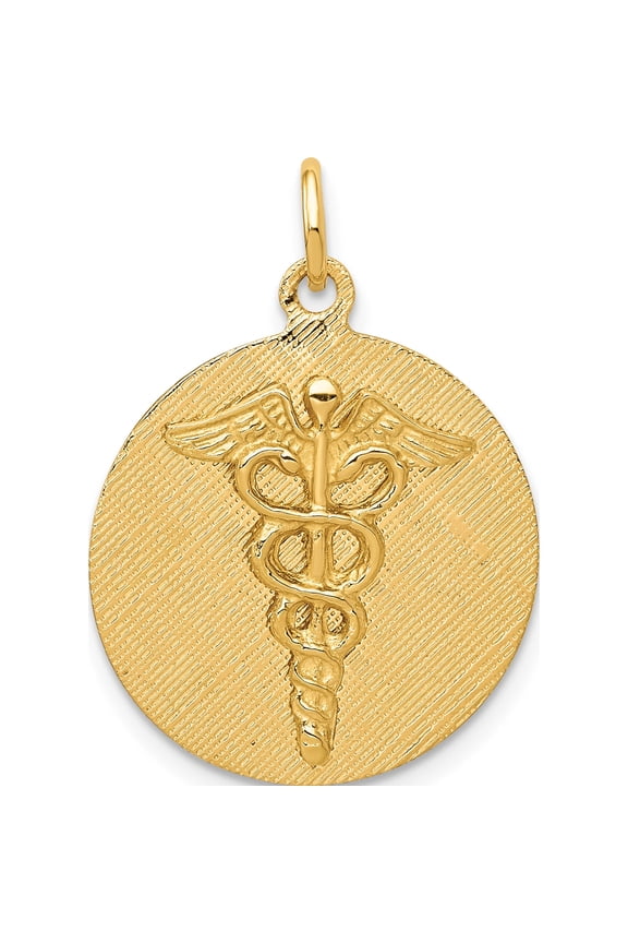 14K Yellow Gold Caduceus Disc Charm (25 X 19) Made In United States a4115