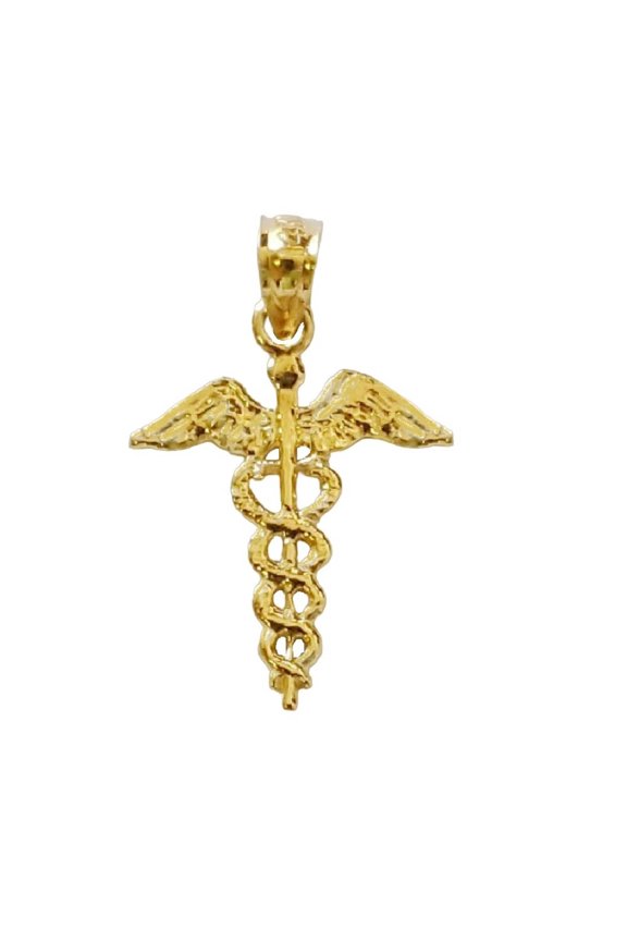 14K Yellow Gold Caduceus Medical Symbol Pendant