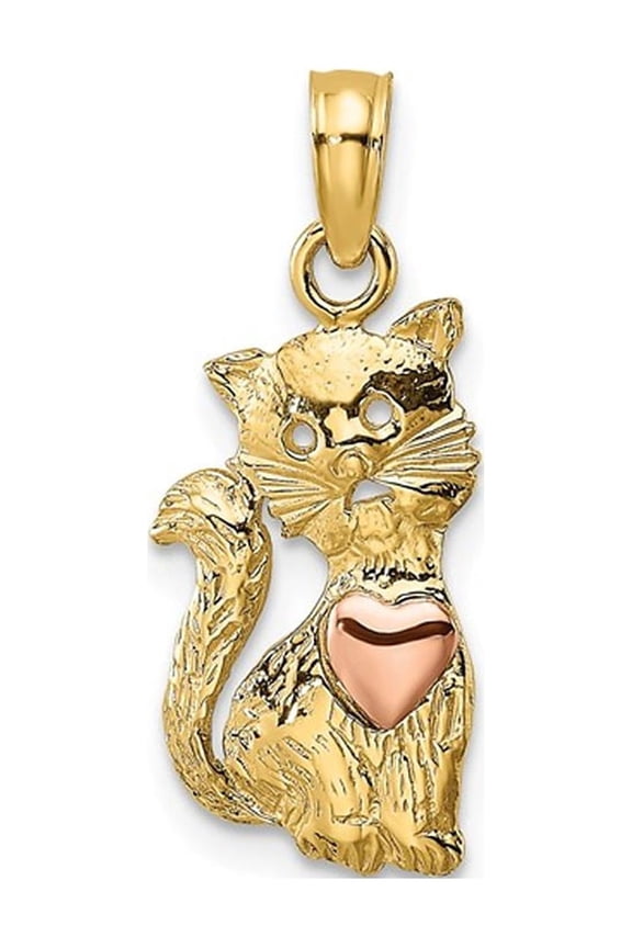 Gem & Harmony 14K Yellow Gold Cat Charm Heart Pendant (No Chain) for Women