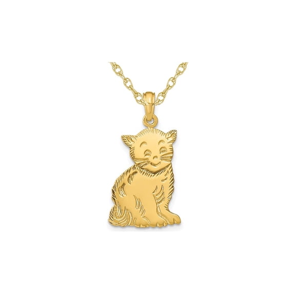 Gem & Harmony 14K Yellow Gold Cat Charm Pendant Necklace with Chain for Women