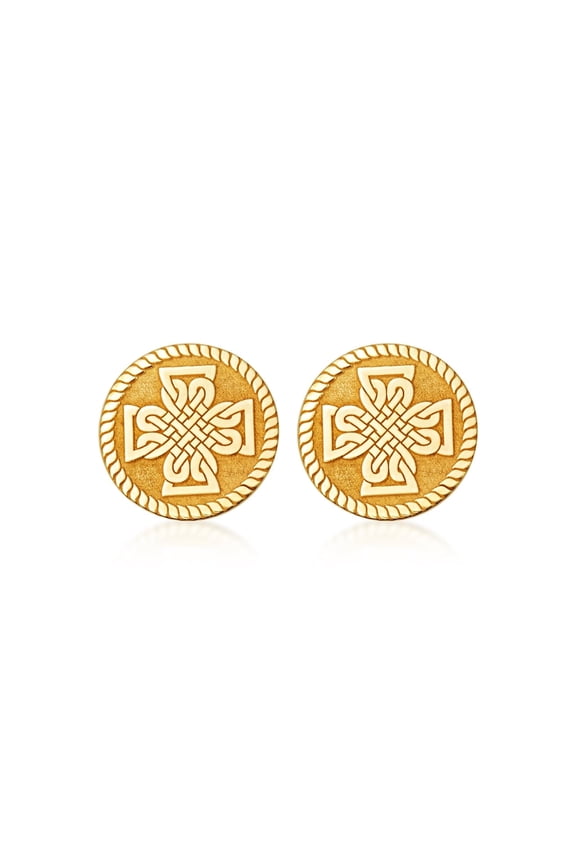 14K Yellow Gold Celtic Knot Cross Cufflinks