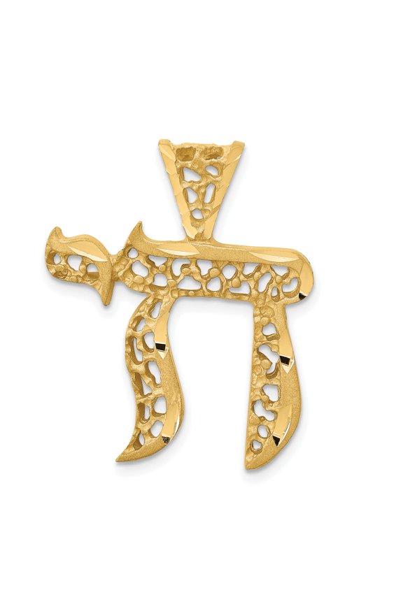 14K Yellow Gold Chai Pendant Charm Jewish Jewelry
