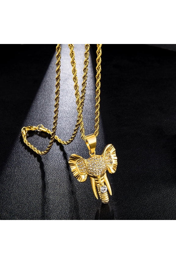 14K Yellow Gold Chain Cute Gypsophila Hollow Elephant Pendant Necklace for Men Women, Exquisite Animal Jewelry Gift