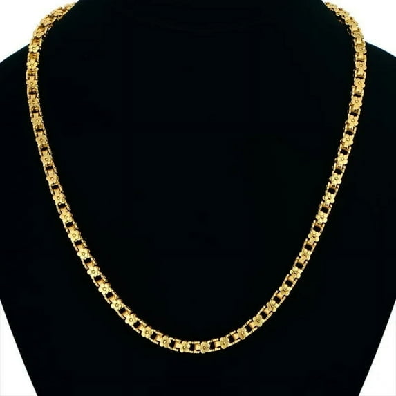 14K Yellow Gold Chain For Women,5mm Gold Color Flower Box Chain Punk Collar Necklace Golden Jewelry collier