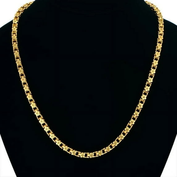 14K Yellow Gold Chain For Women,5mm Gold Color Flower Box Chain Punk Collar Necklace Golden Jewelry collier