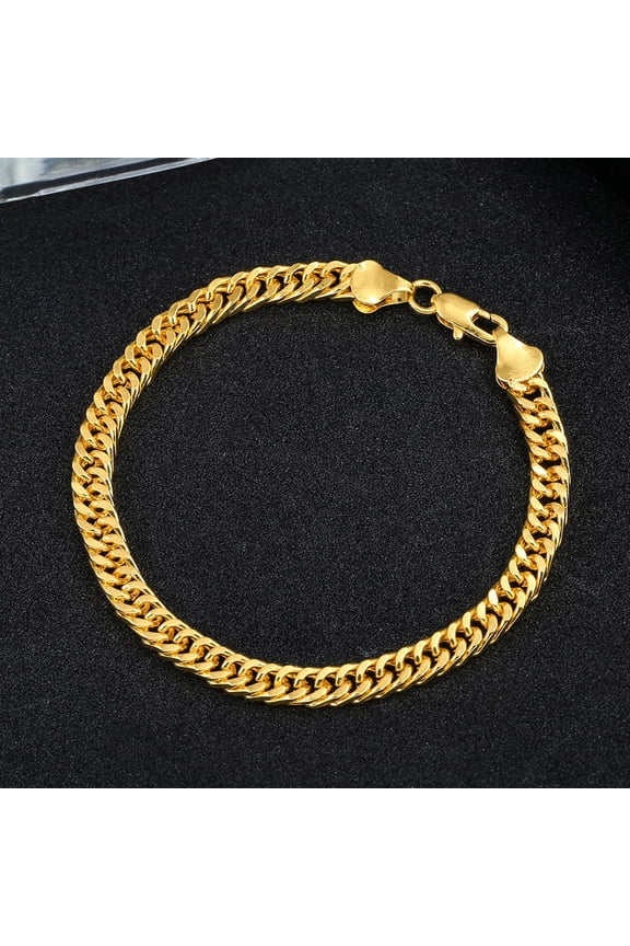 14K Yellow Gold Chain Punk Fashion Cuban Bracelets on Hand Men's And Women's Hip Hop Jewelry Gift