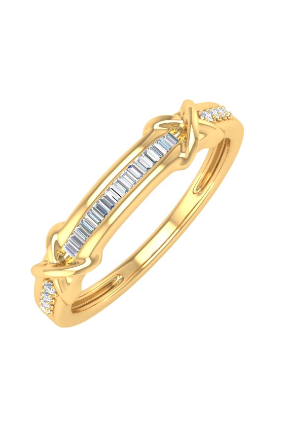 14K Yellow Gold Channel Set Diamond Knot Infinity Anniversary Ring (0.11 Carat) (Ring Size 10) (I1-I2 Clarity)