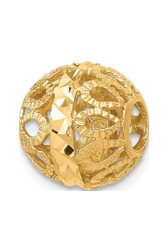 14K Yellow Gold Charm Pendant 10 mm Diamond-Cut Ball Chain Slide