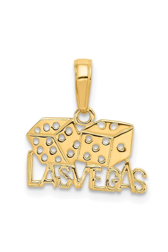 14K Yellow Gold Charm Pendant 14 mm 15 Las Vegas With Dice