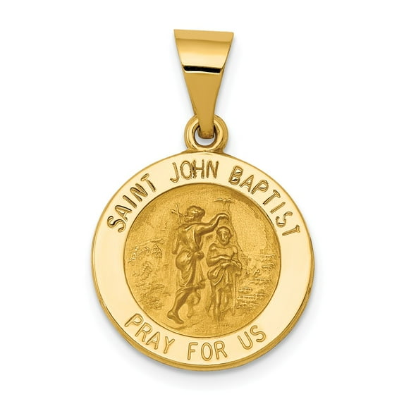 14K Yellow Gold Charm Pendant 16 mm 15 Polished And Satin St. John Baptist Medal