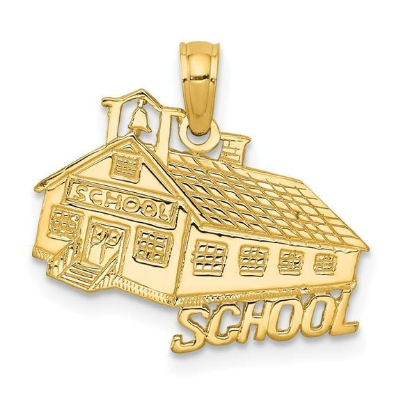 14K Yellow Gold Charm Pendant 17 mm 19 School House