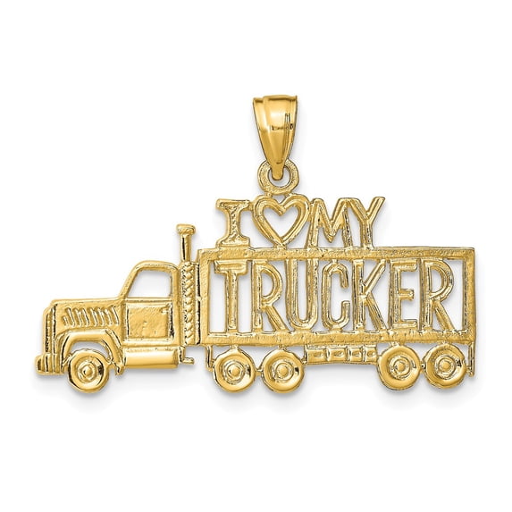 14K Yellow Gold Charm Pendant 20 mm 30 I Love My Trucker Truck