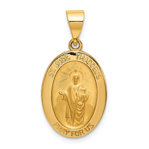 14K Yellow Gold Charm Pendant 22 mm 14 Polished And Satin St. Jude Thaddeus Medal