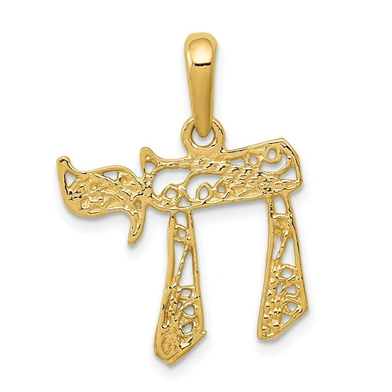14K Yellow Gold Charm Pendant 25 mm 19 Filigree Chai
