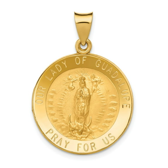 14K Yellow Gold Charm Pendant 25 mm 22 Polished And Satin Our Lady Of Guadalupe Medal
