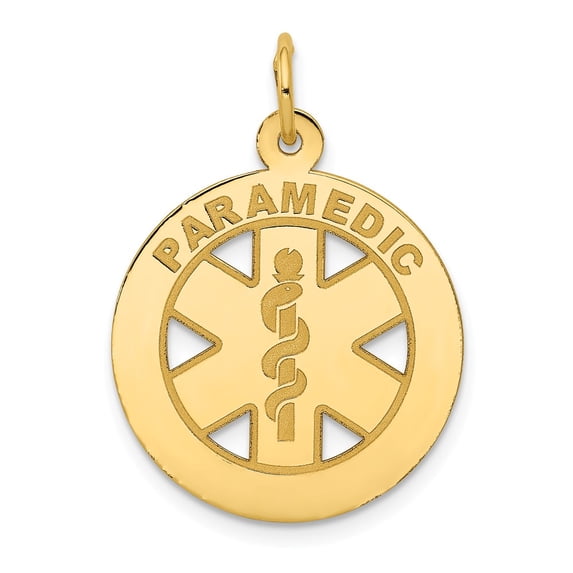 14K Yellow Gold Charm Pendant 26 mm 19 Medium Paramedic Medical