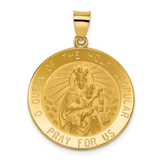 14K Yellow Gold Charm Pendant 28 mm 25 Queen Of The Holy Scapular Reversible Medal