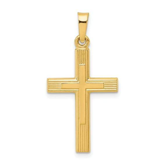 14K Yellow Gold Charm Pendant Brushed And Polished Latin Cross