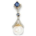 thumbnail image 1 of 14K Yellow Gold Charm Pendant Diamond Round Pearl Freshwater Sapphire, Lab Created Square Blue 28 mm 10, 1 of 2