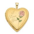 thumbnail image 1 of 14K Yellow Gold Charm Pendant Locket 24 mm 20 20Mm Enamel Rose I Love You Heart, 1 of 4