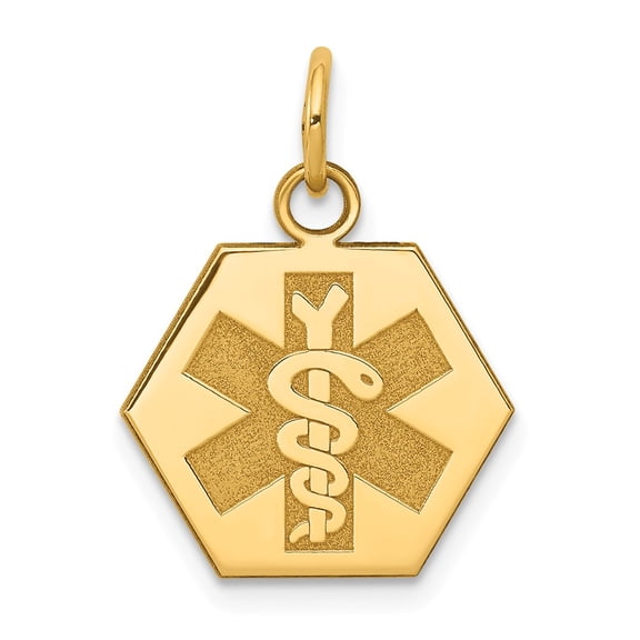 14K Yellow Gold Charm Pendant Medical Alert 15.8 mm 15