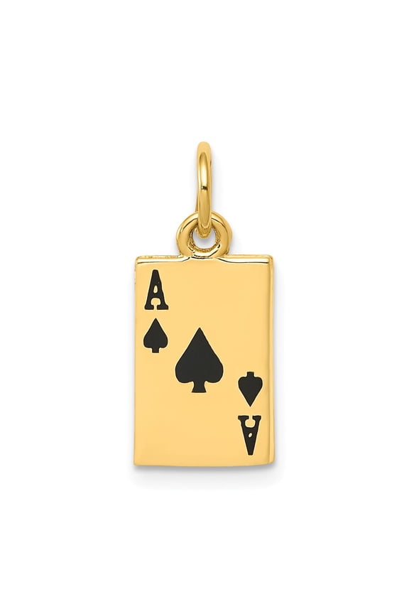 14K Yellow Gold Charm Pendant Men'S 18 mm 8 Enameled Ace Of Spades Card