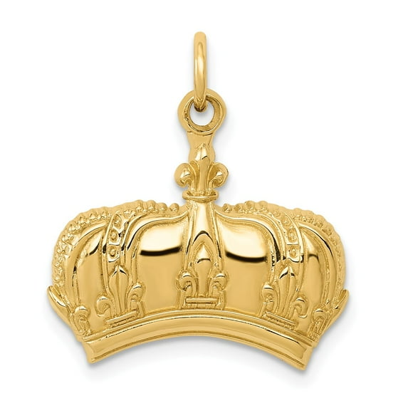 14K Yellow Gold Charm Pendant Men'S 20 mm Fleur De Lis Crown