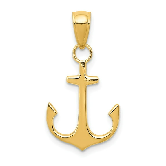 14K Yellow Gold Charm Pendant Men'S 24 mm 14 Anchor