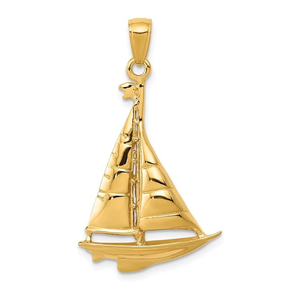 14K Yellow Gold Charm Pendant Men'S 33 mm 20 Polished Sailboat