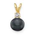 thumbnail image 1 of 14K Yellow Gold Charm Pendant Pearl Diamond Round Freshwater Black 14 mm 6 mm Aa, 1 of 2