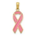thumbnail image 1 of 14K Yellow Gold Charm Pendant Pink 23 mm 13 Enameled Awareness Ribbon, 1 of 3