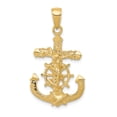 thumbnail image 1 of 14K Yellow Gold Charm Pendant Polished & Textured 2-D Mariners Crucifix Rope Wheel, 1 of 4