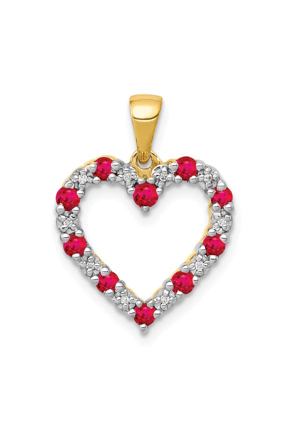 14K Yellow Gold Charm Pendant Ruby Round Red Diamond