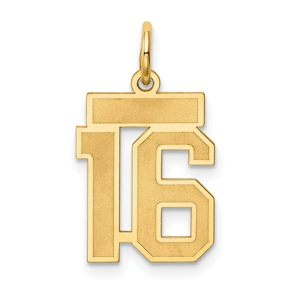 14K Yellow Gold Charm Pendant Themed 16 Small Satin Number