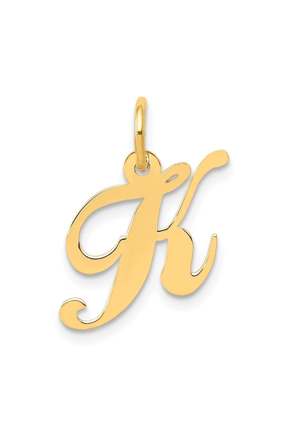 14K Yellow Gold Charm Pendant Themed 16 mm 13-17 Small Fancy Script Initial K