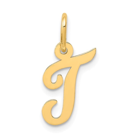 14K Yellow Gold Charm Pendant Themed 17 mm 8-11 Small Script Initial T