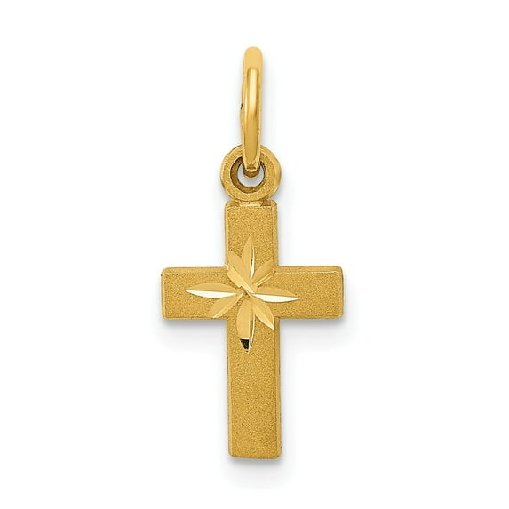 14K Yellow Gold Charm Pendant Themed 19 mm 8 Tiny Cross