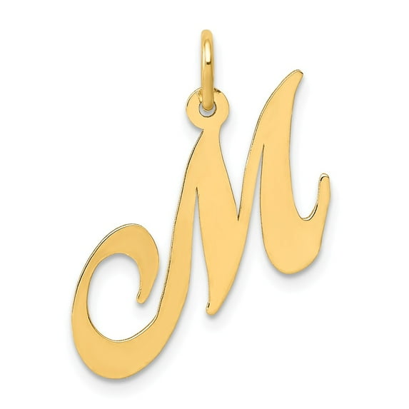 14K Yellow Gold Charm Pendant Themed 20 mm 14-21 Medium Fancy Script Initial M