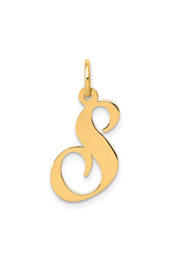 14K Yellow Gold Charm Pendant Themed 20 mm 14-21 Medium Fancy Script Initial S