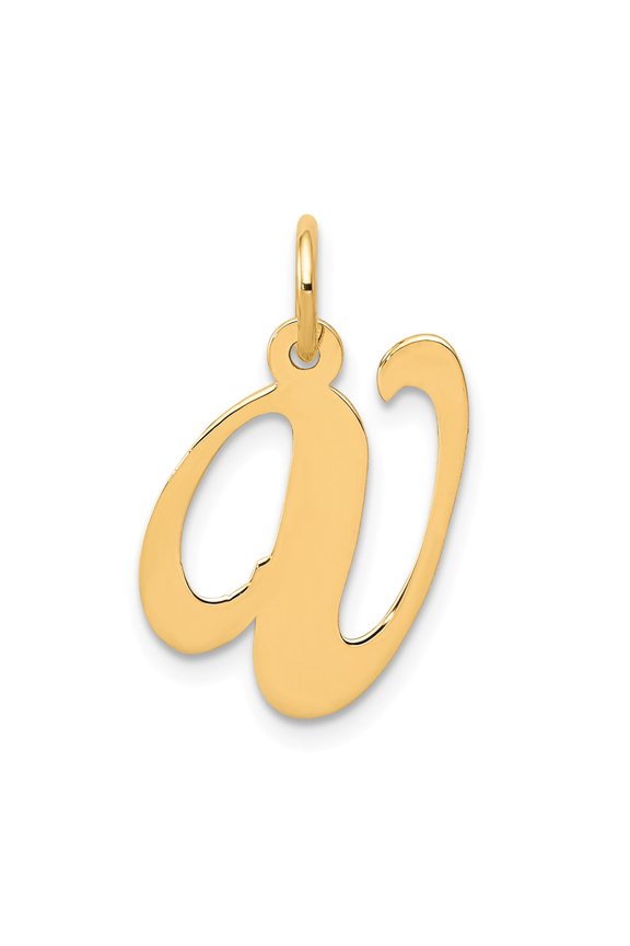 14K Yellow Gold Charm Pendant Themed 20 mm 14-21 Medium Fancy Script Initial V