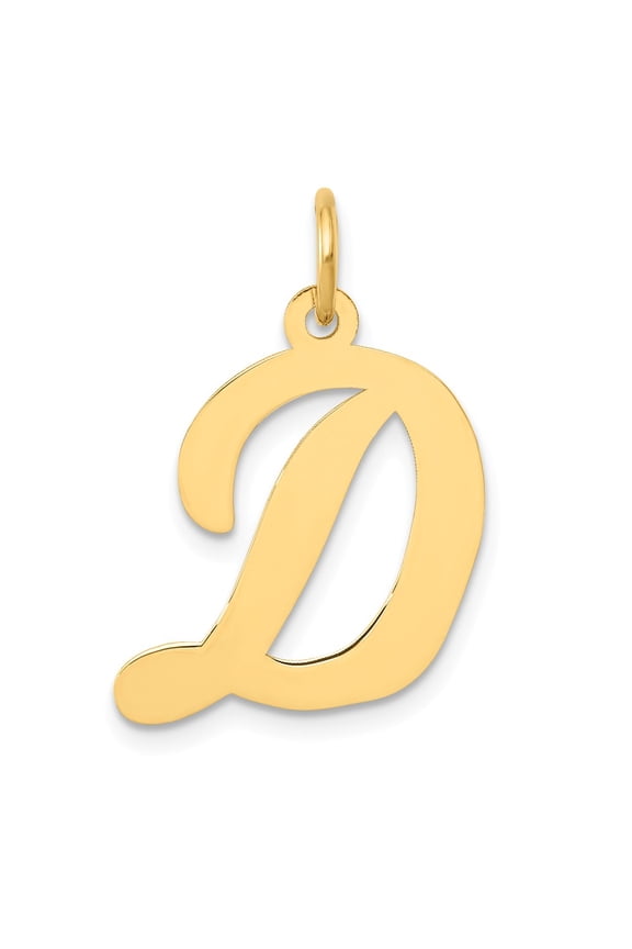 14K Yellow Gold Charm Pendant Themed 22 mm 17 Large Script Initial D