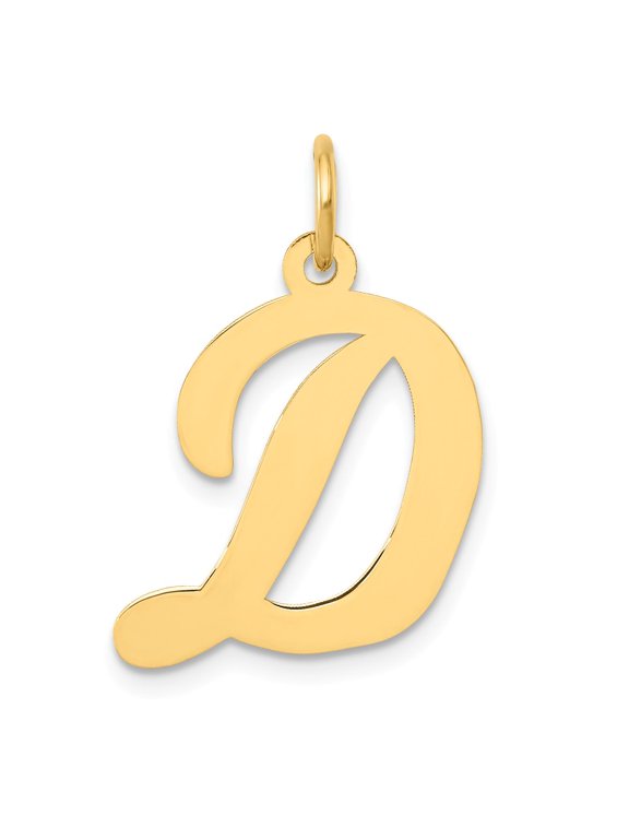 14K Yellow Gold Charm Pendant Themed 22 mm 17 Large Script Initial D
