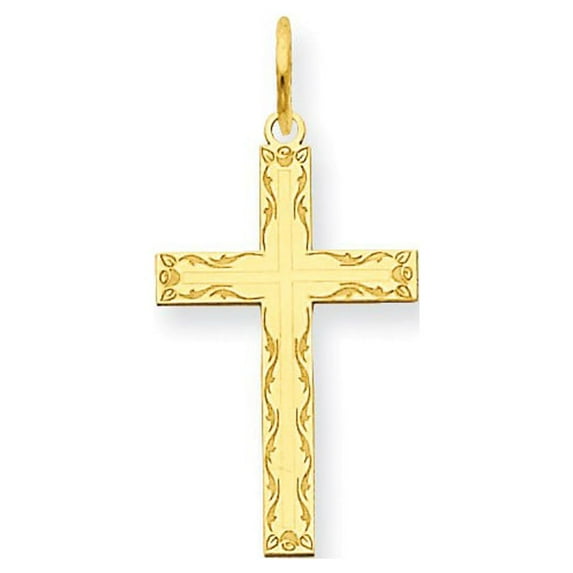 14K Yellow Gold Charm Pendant Themed 23 mm 11 Laser Designed Cross