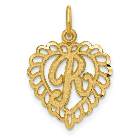 14K Yellow Gold Charm Pendant Themed 23 mm 15 Initial R