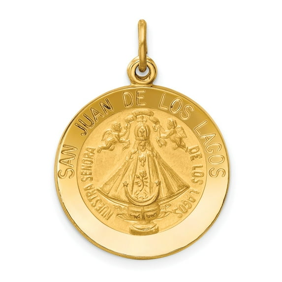 14K Yellow Gold Charm Pendant Themed 24 mm 18 Our Lady Of San Juan Medal