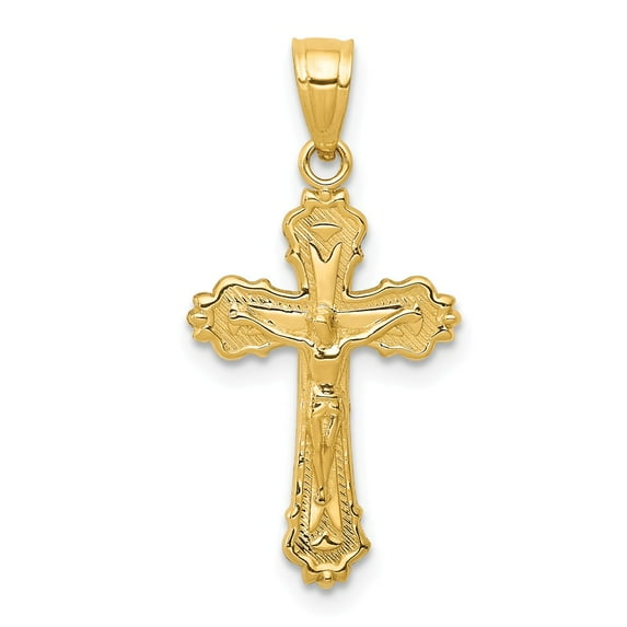 14K Yellow Gold Charm Pendant Themed 25 mm 13 Small Crucifix