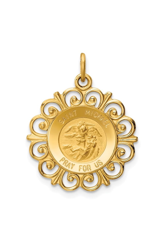 14K Yellow Gold Charm Pendant Themed 26 mm 19 Saint Michael Medal