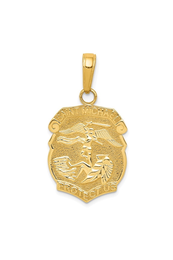 14K Yellow Gold Charm Pendant Themed 27 mm 15 Saint Michael Medal Badge