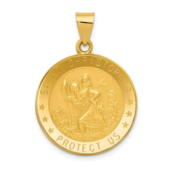14K Yellow Gold Charm Pendant Themed 31 mm 22 Saint Christopher Medal